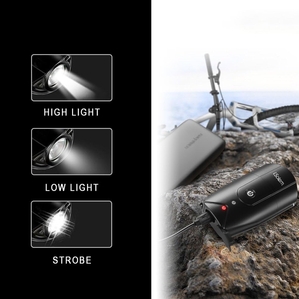 iSolem [Touch-Sensor-Schalter] Fahrradlicht, wiederaufladbare superhelle wasserdichte Fahrradvorderleuchte, rotes Rücklicht [batteriebetrieben], 3 Lichtmodelle